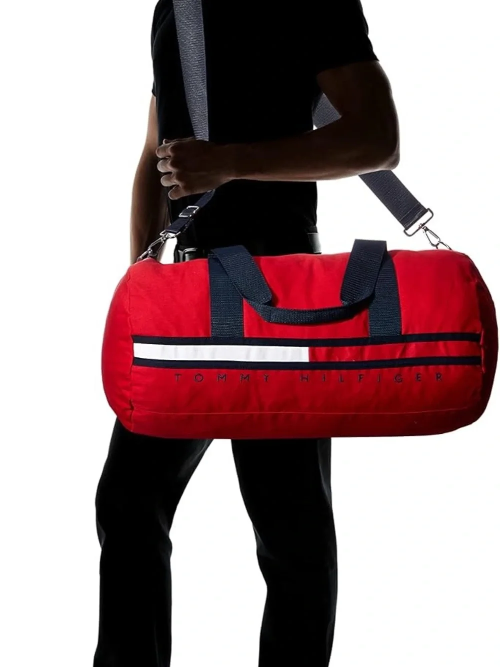Tommy Hilfiger Red Duffel with Navy Straps and White Accent